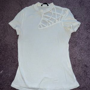 White ribbed tee with cutout design